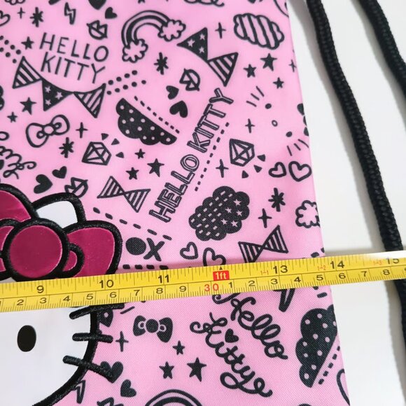Hello Kitty Pink Black Icons Drawstring Bag Backpack Heavy Canvas - Picture 6 of 6